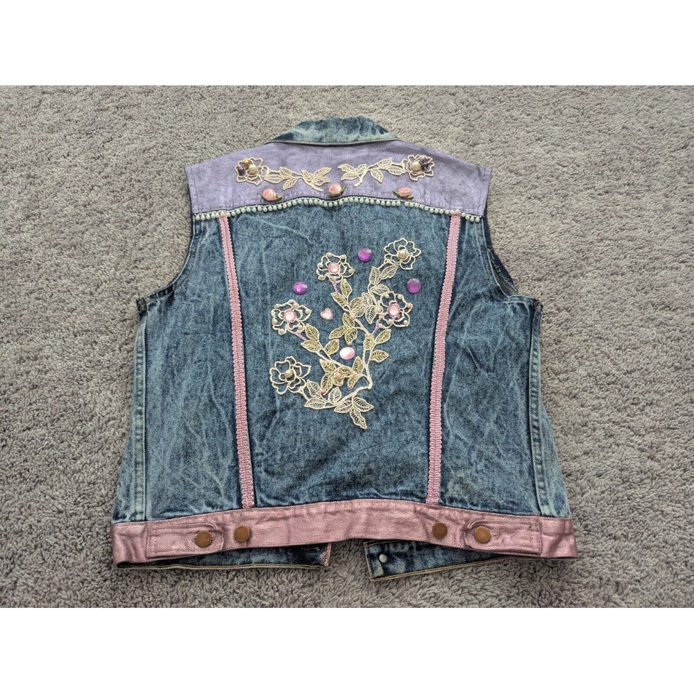 Vintage Congo Trader Denim Jacket Womens 38 Blue Button‎ Beaded Punk Inspired - Picture 7 of 8